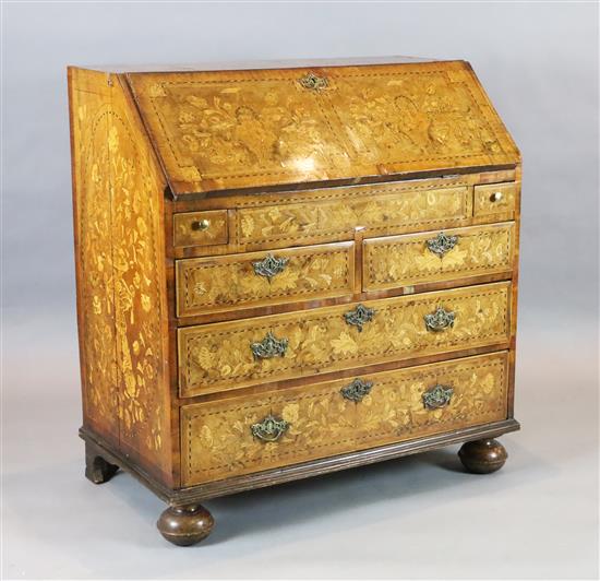 A 19th century Dutch walnut and marquetry bureau, W.3ft 3in. D.1ft 10in. H.3ft 5.5in.